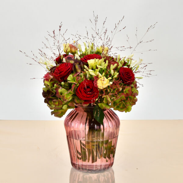 Bouquet Ambre - Roses Rouges, Hortensias & Fleurs Blanches | FLORAL Courchevel